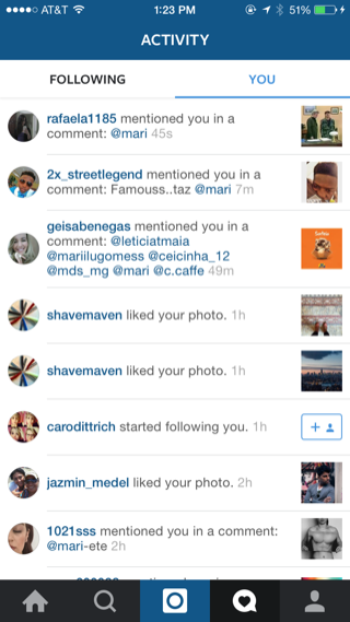 Instagram iPhone lists, notifications screenshot